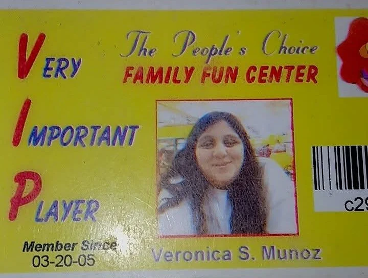 A People’s Choice Family Fun Center Very Important Player card issued to Veronica S. Munoz, member since 03-20-05.